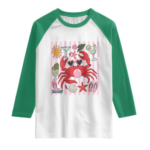 Funny Crab Tropical Summer Vacation Gift Raglan Shirt Striped Summer Beach Vibes TS12 White Kelly Green Print Your Wear