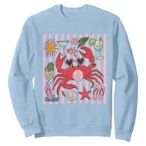 Funny Crab Tropical Summer Vacation Gift Sweatshirt Striped Summer Beach Vibes TS12 Light Blue Print Your Wear