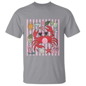 Funny Crab Tropical Summer Vacation Gift T Shirt Striped Summer Beach Vibes TS12 Sport Gray Print Your Wear