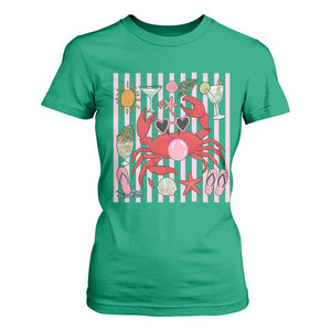 Funny Crab Tropical Summer Vacation Gift T Shirt For Women Striped Summer Beach Vibes TS12 Irish Green Print Your Wear