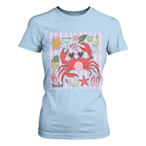 Funny Crab Tropical Summer Vacation Gift T Shirt For Women Striped Summer Beach Vibes TS12 Light Blue Print Your Wear