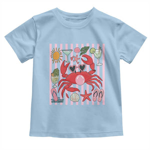 Funny Crab Tropical Summer Vacation Gift Toddler T Shirt Striped Summer Beach Vibes TS12 Light Blue Print Your Wear