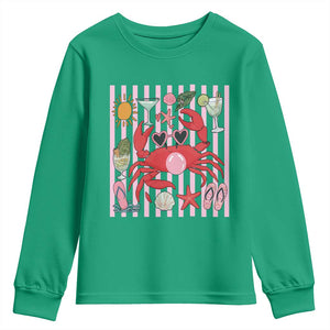 Funny Crab Tropical Summer Vacation Gift Youth Sweatshirt Striped Summer Beach Vibes TS12 Irish Green Print Your Wear
