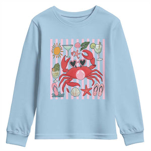Funny Crab Tropical Summer Vacation Gift Youth Sweatshirt Striped Summer Beach Vibes TS12 Light Blue Print Your Wear