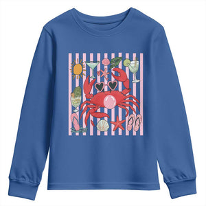 Funny Crab Tropical Summer Vacation Gift Youth Sweatshirt Striped Summer Beach Vibes TS12 Royal Blue Print Your Wear