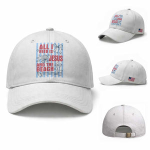 All I Need Is Jesus And The Beach Baseball Cap Striped Christian Summer Graphic TS12 Baseball Cap Universal Fit White Print Your Wear