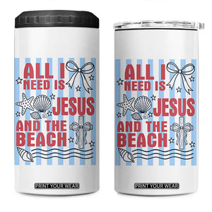 All I Need Is Jesus And The Beach 4 in 1 Can Cooler Tumbler Striped Christian Summer Graphic TS12 One Size: 16 oz White Print Your Wear