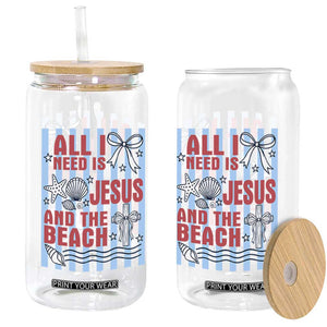 All I Need Is Jesus And The Beach Glass Can Striped Christian Summer Graphic TS12 Print Your Wear