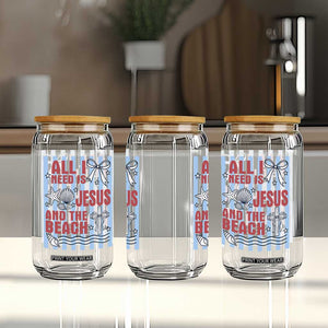 All I Need Is Jesus And The Beach Glass Can Striped Christian Summer Graphic TS12 Print Your Wear