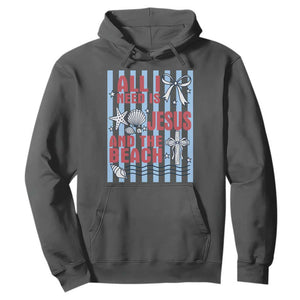 All I Need Is Jesus And The Beach Hoodie Striped Christian Summer Graphic TS12 Dark Heather Print Your Wear