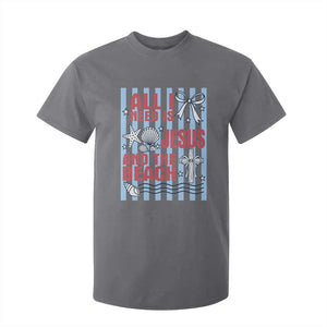 All I Need Is Jesus And The Beach T Shirt For Kid Striped Christian Summer Graphic TS12 Charcoal Print Your Wear