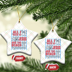 All I Need Is Jesus And The Beach Ceramic Ornament Striped Christian Summer Graphic TS12 Print Your Wear