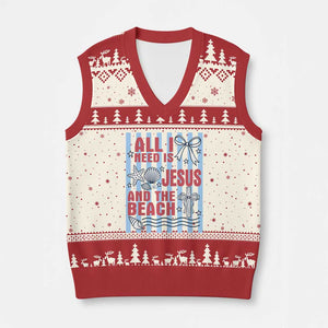 All I Need Is Jesus And The Beach V-Neck Knit Sweater Vest Striped Christian Summer Graphic TS12 Beige Red Print Your Wear