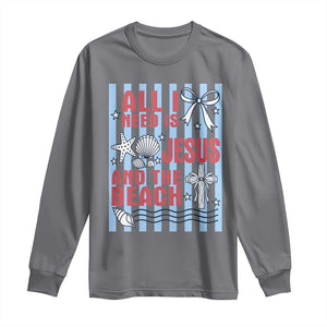 All I Need Is Jesus And The Beach Long Sleeve Shirt Striped Christian Summer Graphic TS12 Charcoal Print Your Wear