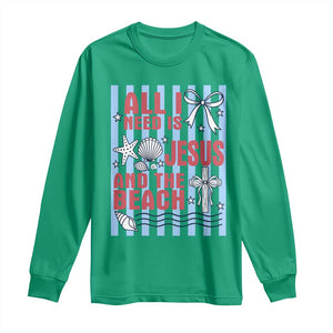 All I Need Is Jesus And The Beach Long Sleeve Shirt Striped Christian Summer Graphic TS12 Irish Green Print Your Wear