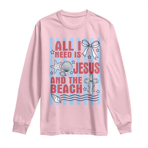 All I Need Is Jesus And The Beach Long Sleeve Shirt Striped Christian Summer Graphic TS12 Light Pink Print Your Wear