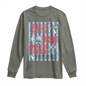 All I Need Is Jesus And The Beach Long Sleeve Shirt Striped Christian Summer Graphic TS12 Military Green Print Your Wear