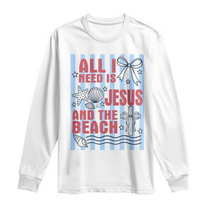 All I Need Is Jesus And The Beach Long Sleeve Shirt Striped Christian Summer Graphic TS12 White Print Your Wear