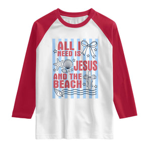 All I Need Is Jesus And The Beach Raglan Shirt Striped Christian Summer Graphic TS12 White Red Print Your Wear