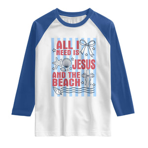 All I Need Is Jesus And The Beach Raglan Shirt Striped Christian Summer Graphic TS12 White Royal Print Your Wear