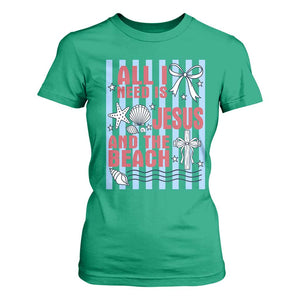 All I Need Is Jesus And The Beach T Shirt For Women Striped Christian Summer Graphic TS12 Irish Green Print Your Wear