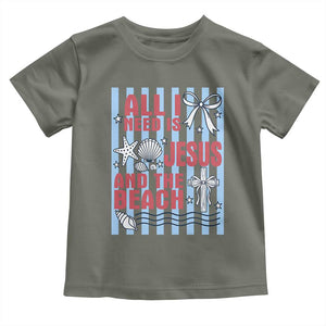 All I Need Is Jesus And The Beach Toddler T Shirt Striped Christian Summer Graphic TS12 Military Green Print Your Wear