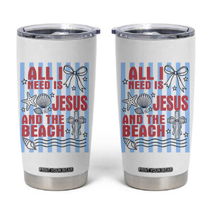 All I Need Is Jesus And The Beach Tumbler Cup Striped Christian Summer Graphic TS12 White Print Your Wear