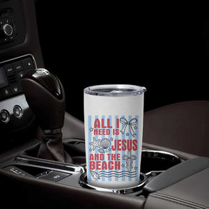 All I Need Is Jesus And The Beach Tumbler Cup Striped Christian Summer Graphic TS12 Print Your Wear