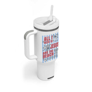 All I Need Is Jesus And The Beach Tumbler With Handle Striped Christian Summer Graphic TS12 Print Your Wear
