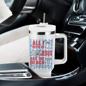 All I Need Is Jesus And The Beach Tumbler With Handle Striped Christian Summer Graphic TS12 Print Your Wear