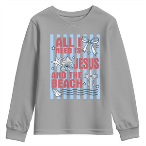 All I Need Is Jesus And The Beach Youth Sweatshirt Striped Christian Summer Graphic TS12 Sport Gray Print Your Wear