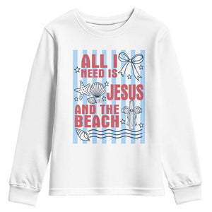 All I Need Is Jesus And The Beach Youth Sweatshirt Striped Christian Summer Graphic TS12 White Print Your Wear