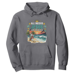 All I Need Is Jesus And The Beach Hoodie Christian Summer Faith Graphic TS12 Charcoal Print Your Wear