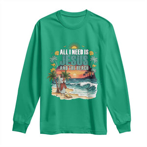 All I Need Is Jesus And The Beach Long Sleeve Shirt Christian Summer Faith Graphic TS12 Irish Green Print Your Wear