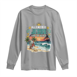 All I Need Is Jesus And The Beach Long Sleeve Shirt Christian Summer Faith Graphic TS12 Sport Gray Print Your Wear