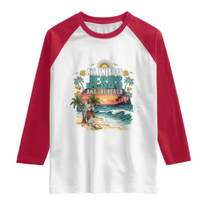 All I Need Is Jesus And The Beach Raglan Shirt Christian Summer Faith Graphic TS12 White Red Print Your Wear