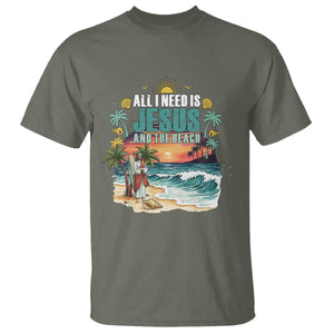 All I Need Is Jesus And The Beach T Shirt Christian Summer Faith Graphic TS12 Military Green Print Your Wear