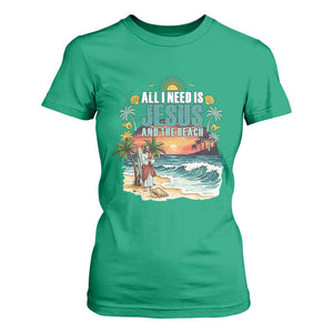 All I Need Is Jesus And The Beach T Shirt For Women Christian Summer Faith Graphic TS12 Irish Green Print Your Wear