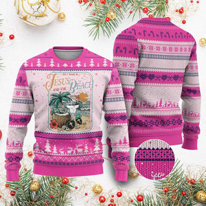 Funny Christian Beach Gift Ugly Christmas Sweater All I Need Is Jesus And The Beach TS12 Hot Pink Print Your Wear