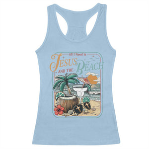 Funny Christian Beach Gift Racerback Tank Top All I Need Is Jesus And The Beach TS12 Light Blue Print Your Wear