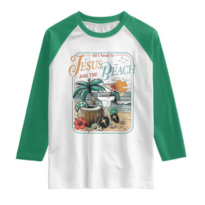 Funny Christian Beach Gift Raglan Shirt All I Need Is Jesus And The Beach TS12 White Kelly Green Print Your Wear