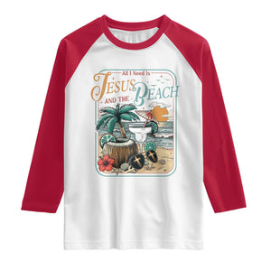 Funny Christian Beach Gift Raglan Shirt All I Need Is Jesus And The Beach TS12 White Red Print Your Wear