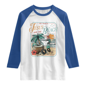 Funny Christian Beach Gift Raglan Shirt All I Need Is Jesus And The Beach TS12 White Royal Print Your Wear