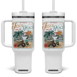 Funny Christian Beach Gift Tumbler With Handle All I Need Is Jesus And The Beach TS12 One Size: 40 oz White Print Your Wear