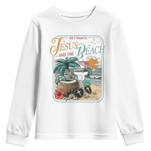 Funny Christian Beach Gift Youth Sweatshirt All I Need Is Jesus And The Beach TS12 White Print Your Wear
