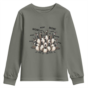 Silly Goose Mom Youth Sweatshirt Funny Parenting Chaos Motherhood TS12 Military Green Print Your Wear