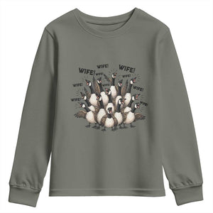 Silly Goose Wife Youth Sweatshirt Funny Marriage Chaos Wifehood TS12 Military Green Print Your Wear