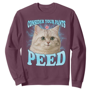 Funny Cat Sweatshirt Consider Your Pants Peed Meme Saying TS12 Maroon Print Your Wear