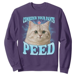 Funny Cat Sweatshirt Consider Your Pants Peed Meme Saying TS12 Purple Print Your Wear