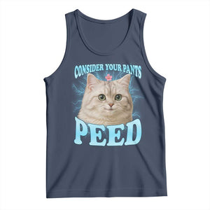 Funny Cat Tank Top Consider Your Pants Peed Meme Saying TS12 Navy Print Your Wear